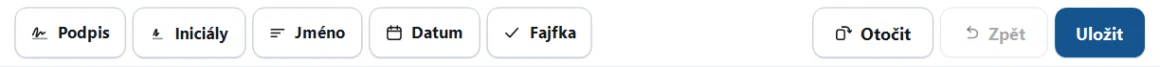 Panel nástrojů QuickSign, zobrazený v tomto jazyce.