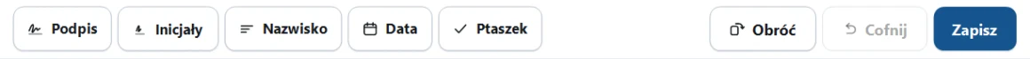 Pasek narzędzi QuickSign, pokazany w tym języku.