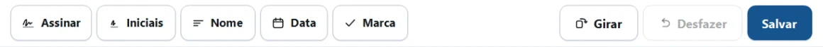 A barra de ferramentas do QuickSign, mostrada neste idioma.
